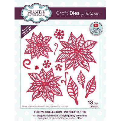 Creative Expressions Sue Wilson Craft Dies - Festive Poinsettia Trio