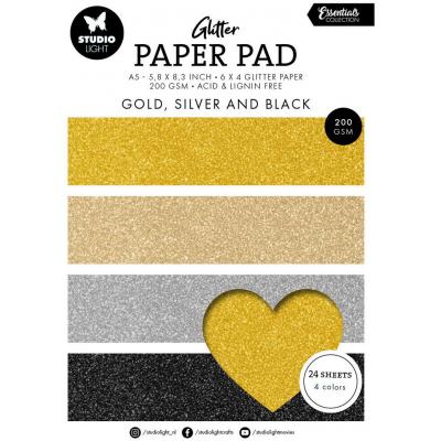 Studio Light Glitter Paper Pad Spezialpapiere - Gold, Silver And Black