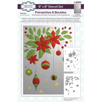 Creative Expressions Companion Colouring Stencil -  Poinsettias & Baubles